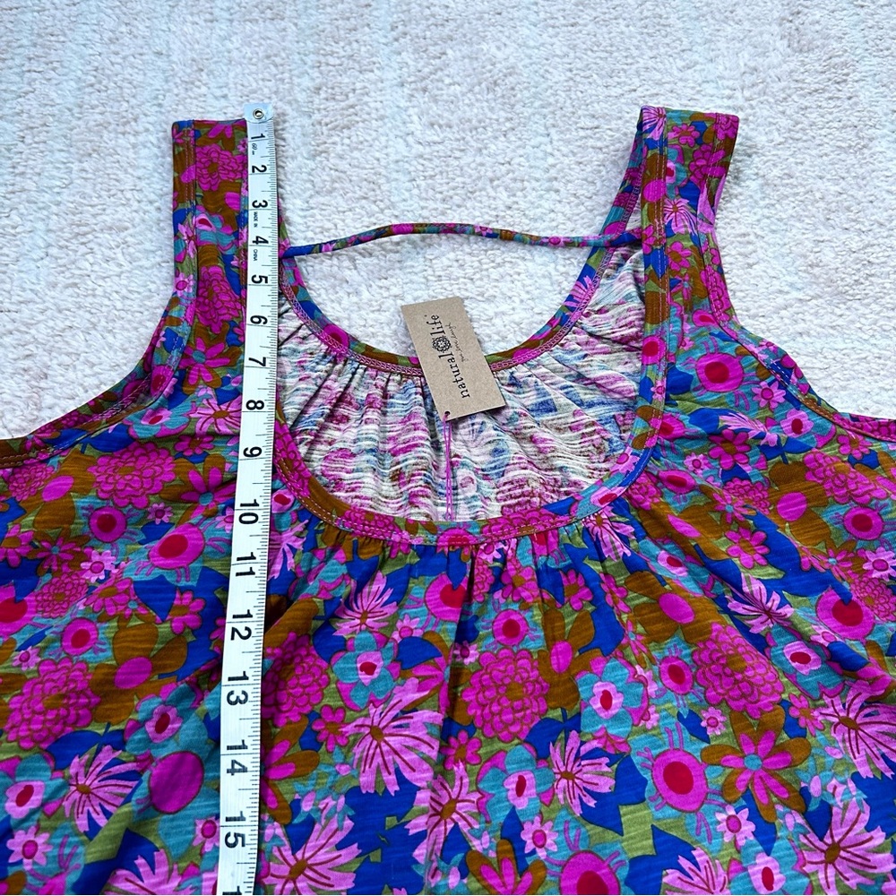 NWT NATURAL LIFE Pink Multicolor Floral Boxy Babydoll Tank Top Medium Cotton - Picture 8 of 9